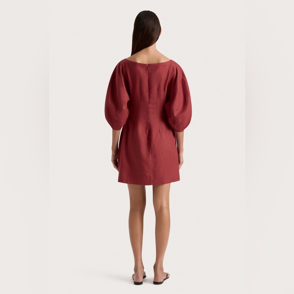 Faithfull the Brand Small Raynara Linen Mini Dress Wine Red - Picture 4 of 12